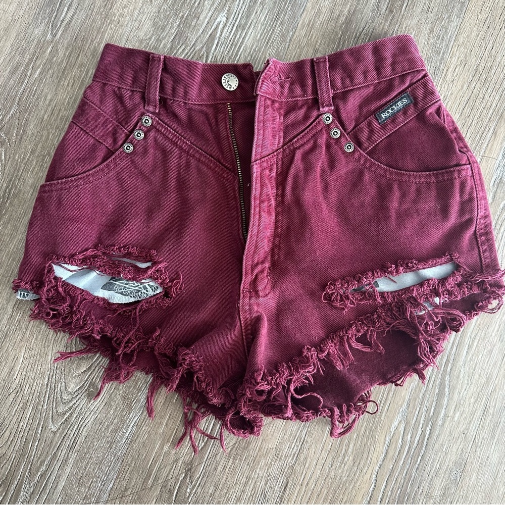 Rockies Maroon Distressed Jean Short